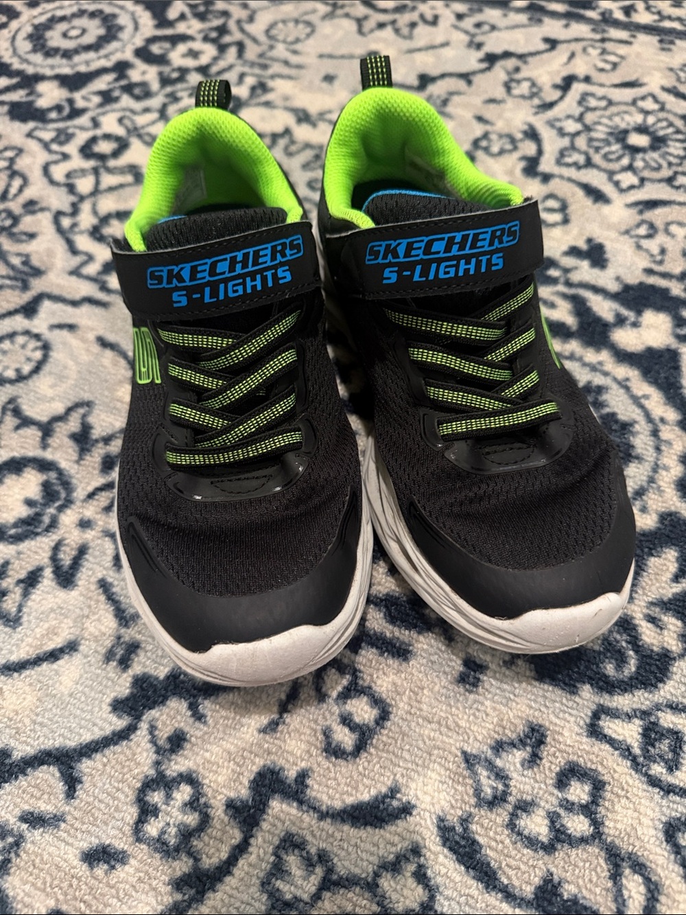 👟 Skechers S-Lights Kids Black with Lime Green Accent Light-Up Sneakers